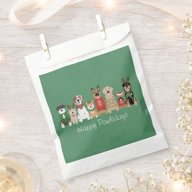 Happy Pawlidays Dogs Red Green Favor Bag (Clipped)