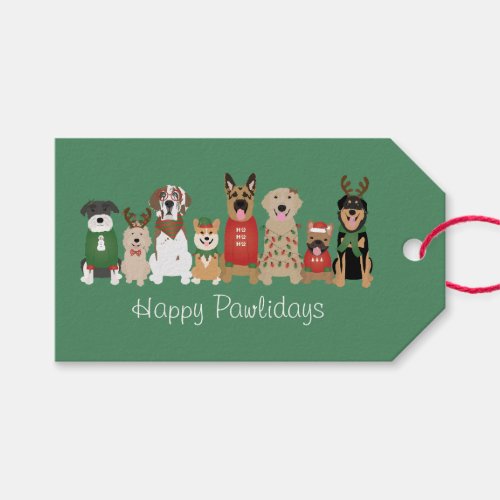 Happy Pawlidays Dogs Red Green Gift Tags