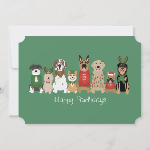 Happy Pawlidays Dogs Red Green Holiday Card