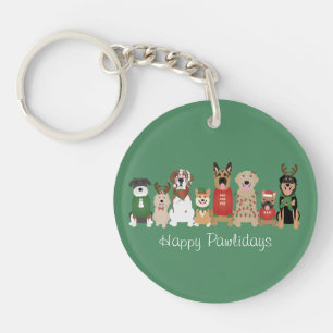 Happy Pawlidays Dogs Red Green Keychain