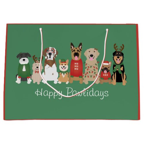 Happy Pawlidays Dogs Red Green Large Gift Bag