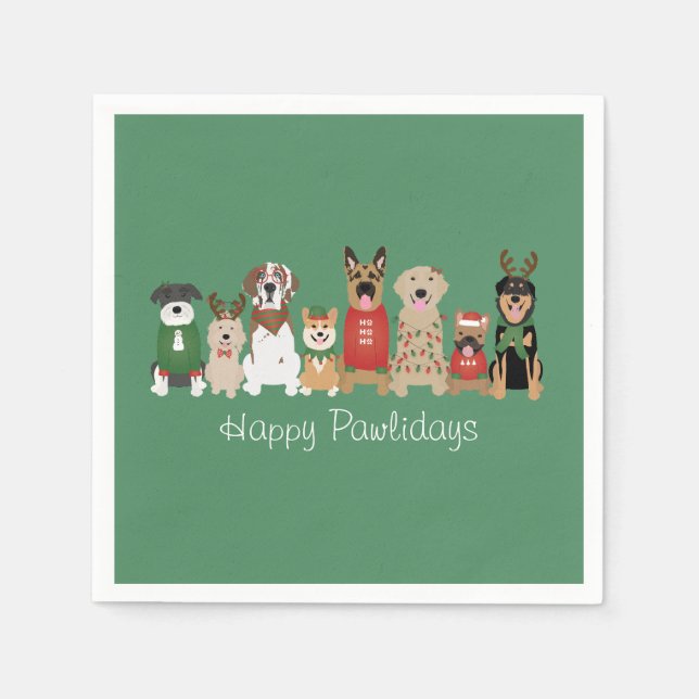 Happy Pawlidays Dogs Red Green Napkins (Front)