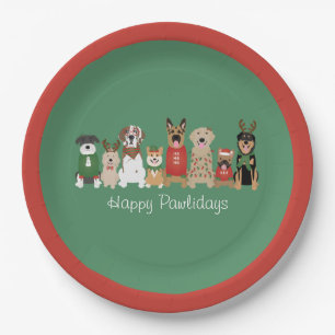 Happy Pawlidays Dogs Red Green Paper Plates