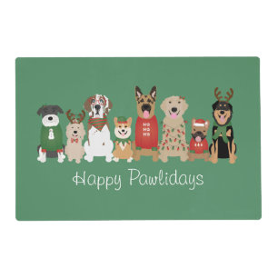 Happy Pawlidays Dogs Red Green Placemat