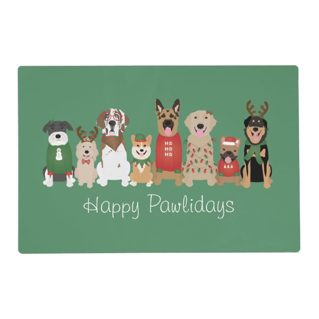Happy Pawlidays Dogs Red Green Placemat (Front)