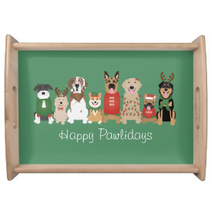 Happy Pawlidays Dogs Red Green Serving Tray