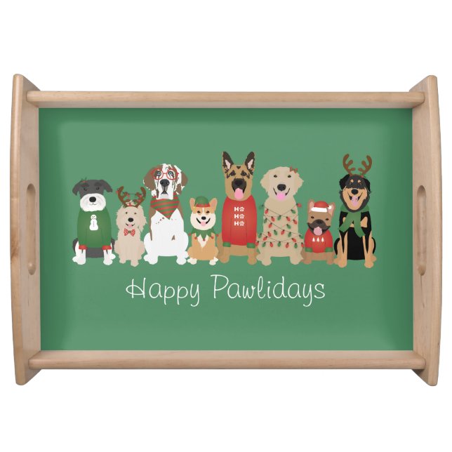 Happy Pawlidays Dogs Red Green Serving Tray (Front)