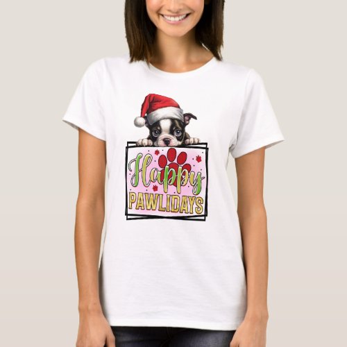 Happy Pawlidays French Bulldog T_Shirt