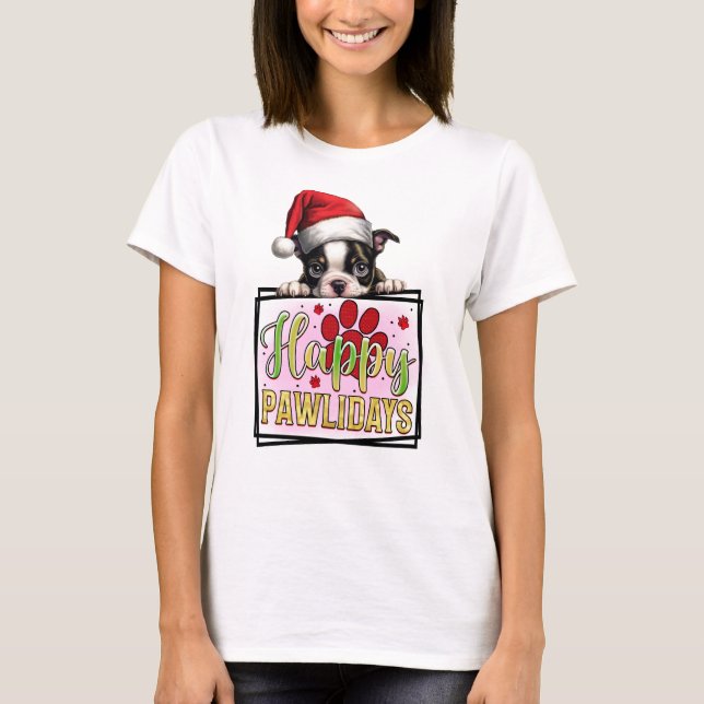 Happy Pawlidays French Bulldog T-Shirt (Front)