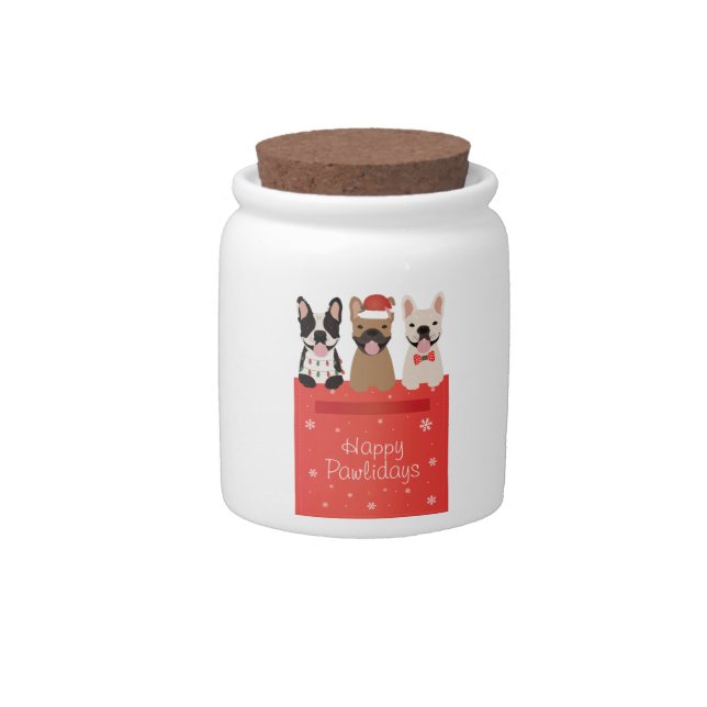 Happy Pawlidays French Bulldogs Candy Jar (Front)