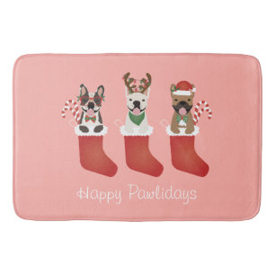 Happy Pawlidays French Bulldogs Christmas Stocking Bath Mat