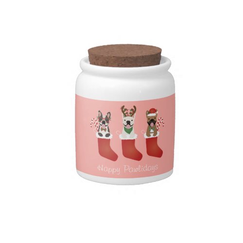 Happy Pawlidays French Bulldogs Christmas Stocking Candy Jar