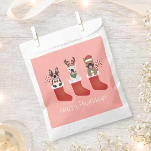 Happy Pawlidays French Bulldogs Christmas Stocking Favor Bag