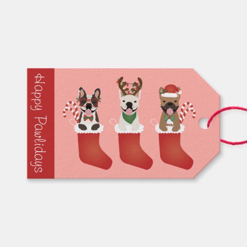 Happy Pawlidays French Bulldogs Christmas Stocking Gift Tags