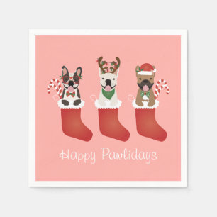 Happy Pawlidays French Bulldogs Christmas Stocking Napkins