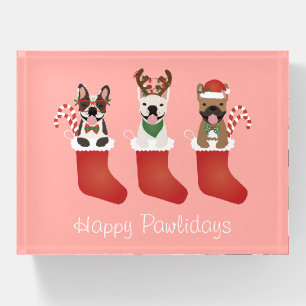 Happy Pawlidays French Bulldogs Christmas Stocking Paperweight