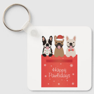 Happy Pawlidays French Bulldogs Keychain