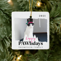 Happy Pawlidays Fun Pet Photo Snowman Ceramic Ceramic Ornament