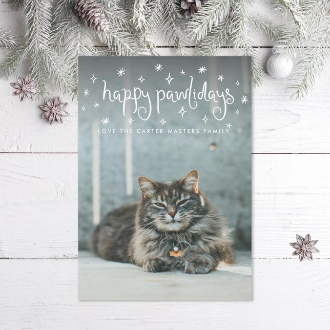 Happy Pawlidays Fun Stars Cat Photo Holiday Card (Creator Uploaded)