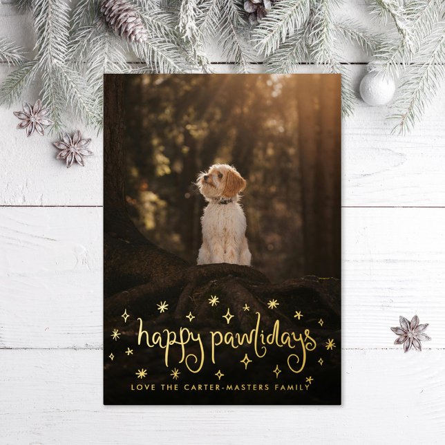 Happy Pawlidays Fun Stars Dog Photo Foil Holiday Card (Creator Uploaded)