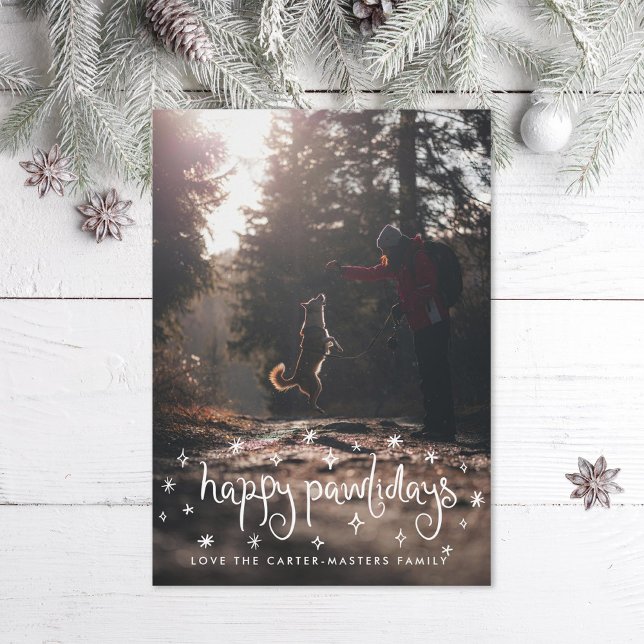Happy Pawlidays Fun Stars Dog Photo Holiday Card (Creator Uploaded)