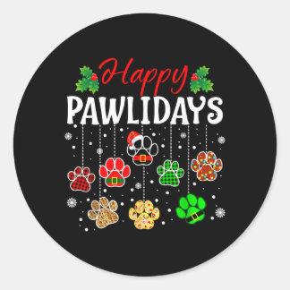 Happy Pawlidays Funny Christmas Dog Paw Xmas Dogs Classic Round Sticker