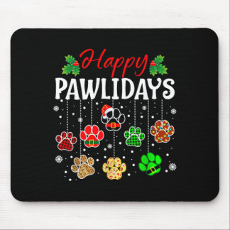 Happy Pawlidays Funny Christmas Dog Paw Xmas Dogs Mouse Pad