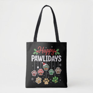 Happy Pawlidays Funny Christmas Dog Paw Xmas Dogs  Tote Bag