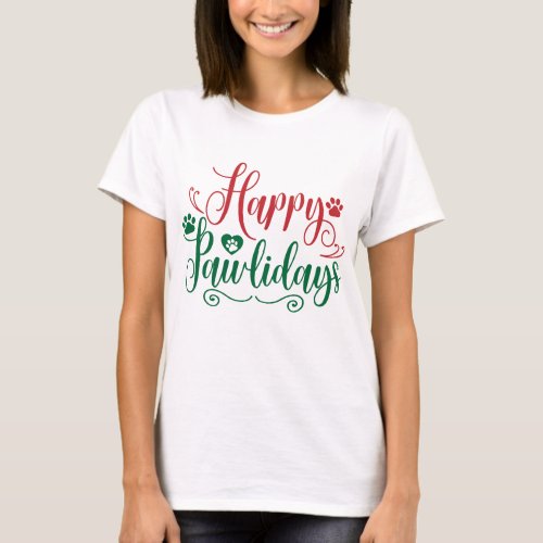 Happy Pawlidays Funny Christmas T_Shirt