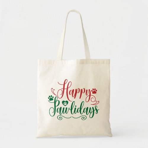 Happy Pawlidays Funny Christmas Tote Bag