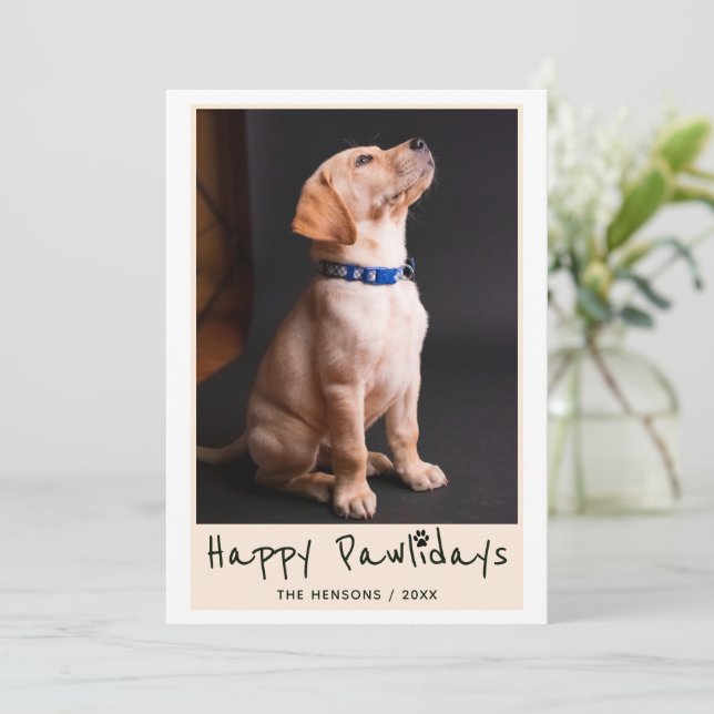 Happy Pawlidays Funny Pun Pet Photo Holiday Card (Standing Front)