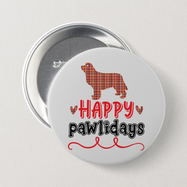 Happy Pawlidays | Funny Word Pun Button (Front & Back)