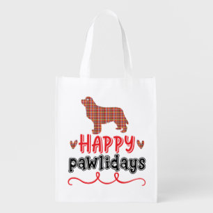 Happy Pawlidays   Funny Word Pun Grocery Bag