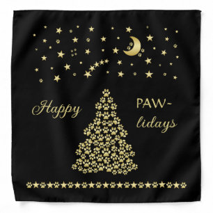 Happy Pawlidays, Gold shiny Paw Christmas tree Bandana