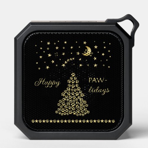 Happy Pawlidays Gold shiny Paw Christmas tree Bluetooth Speaker