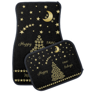 Happy Pawlidays, Gold shiny Paw Christmas tree Car Floor Mat