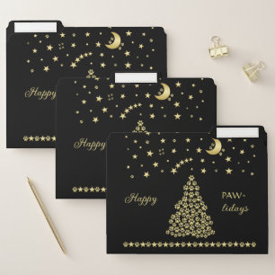 Happy Pawlidays, Gold shiny Paw Christmas tree File Folder