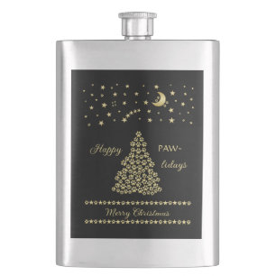 Happy Pawlidays, Gold shiny Paw Christmas tree Flask