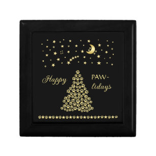Happy Pawlidays, Gold shiny Paw Christmas tree Gift Box