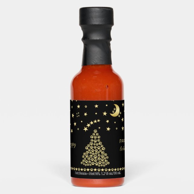 Happy Pawlidays, Gold shiny Paw Christmas tree Hot Sauces (Front)