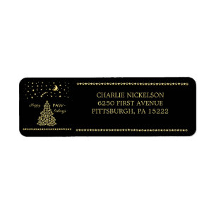 Happy Pawlidays, Gold shiny Paw Christmas tree Label