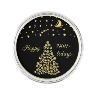 Happy Pawlidays, Gold shiny Paw Christmas tree Lapel Pin