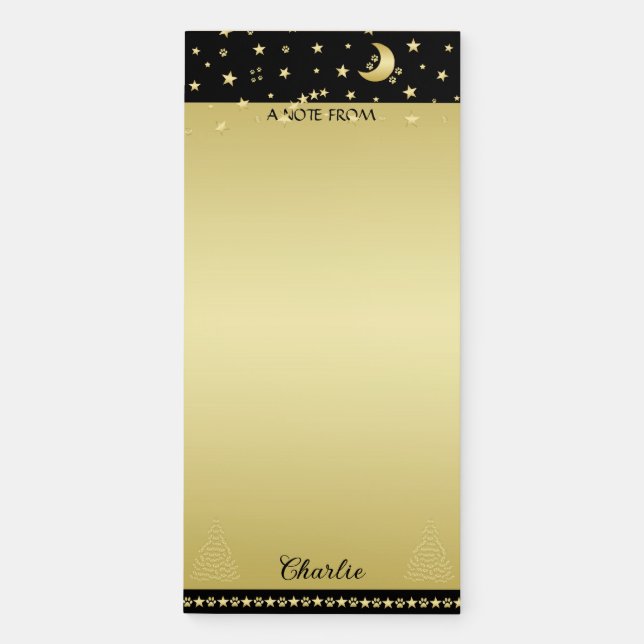 Happy Pawlidays, Gold shiny Paw Christmas tree Magnetic Notepad (Front)