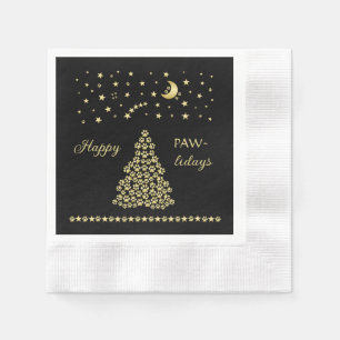 Happy Pawlidays, Gold shiny Paw Christmas tree Napkins