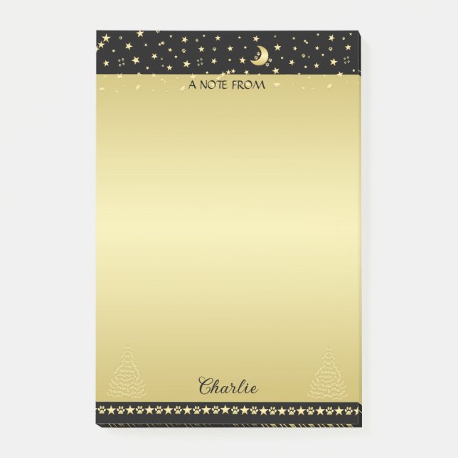 Happy Pawlidays, Gold shiny Paw Christmas tree Post-it Notes (Front)