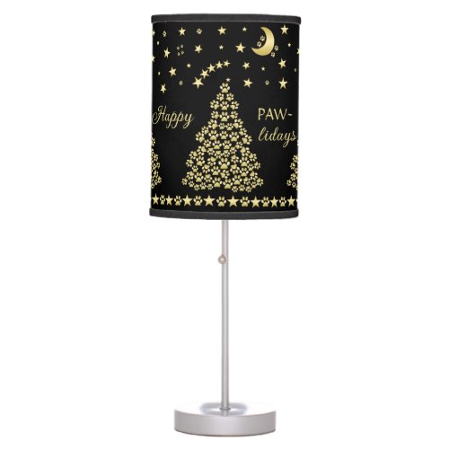 Happy Pawlidays Gold shiny Paw Christmas tree Table Lamp