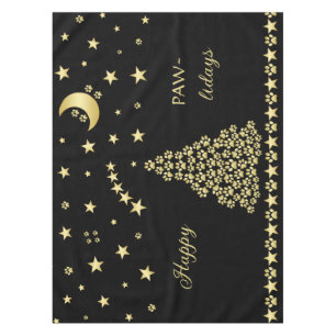 Happy Pawlidays, Gold shiny Paw Christmas tree Tablecloth
