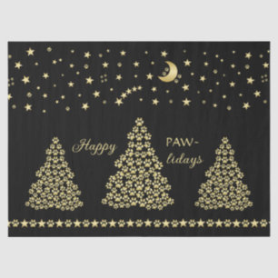 Happy Pawlidays, Gold shiny Paw Christmas tree Tissue Paper