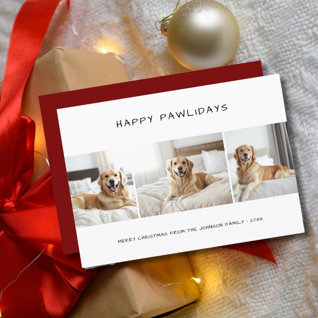 Happy Pawlidays Golden Retriver Dog Photo Pet Holiday Card (Creator Uploaded)