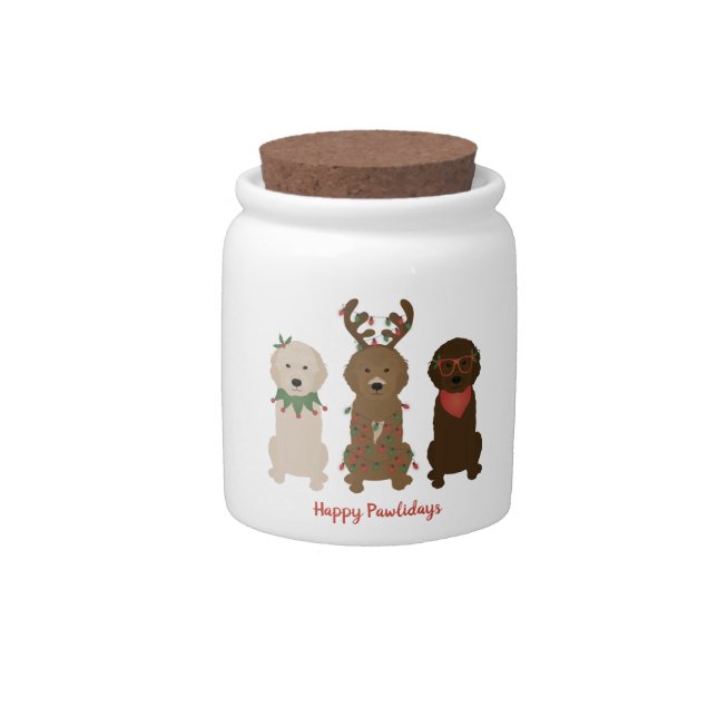 Happy Pawlidays Goldendoodle Christmas Lights Candy Jar (Front)
